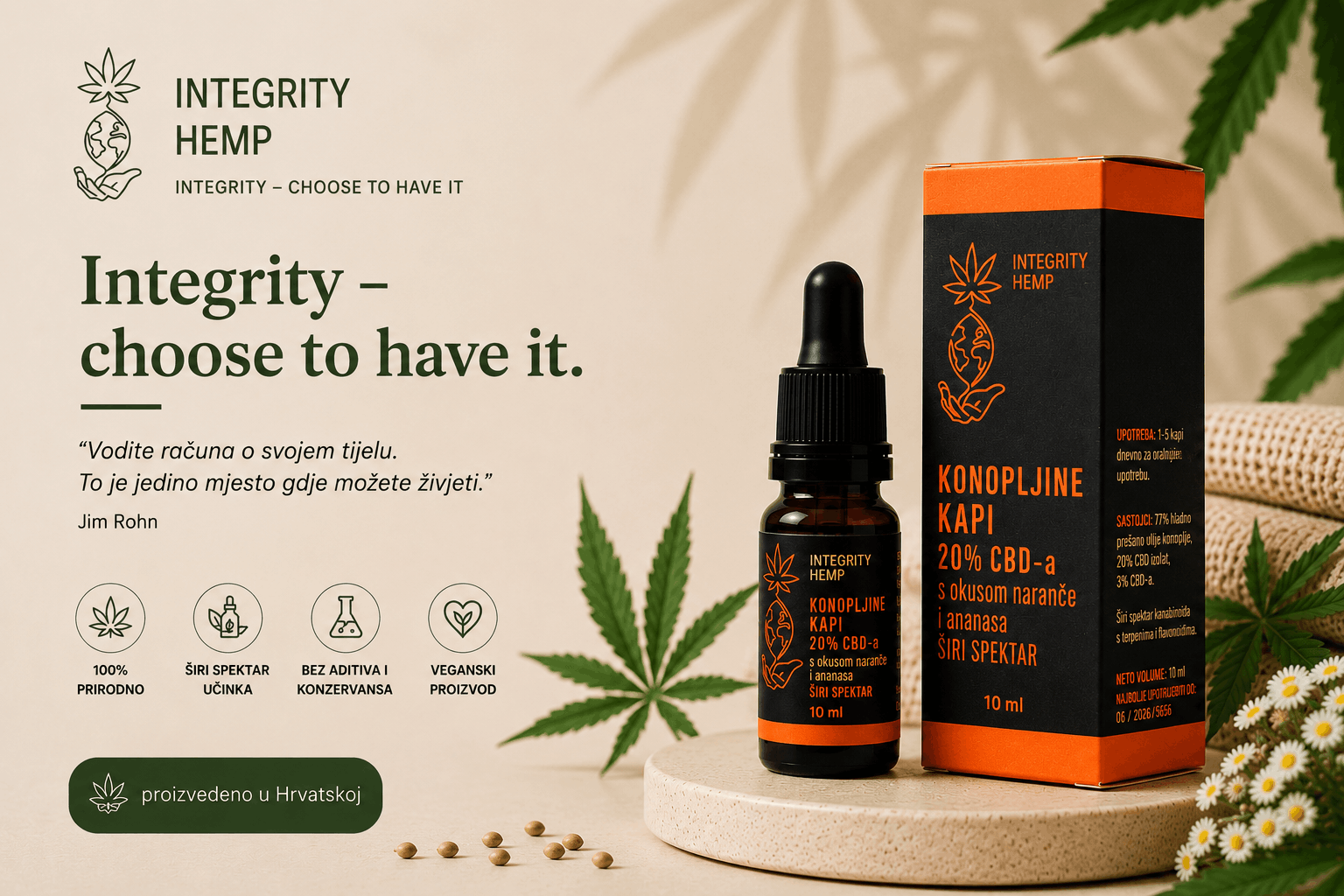 CBD kapi (20%) 10ml - Šireg spektra (naranča i ananas)