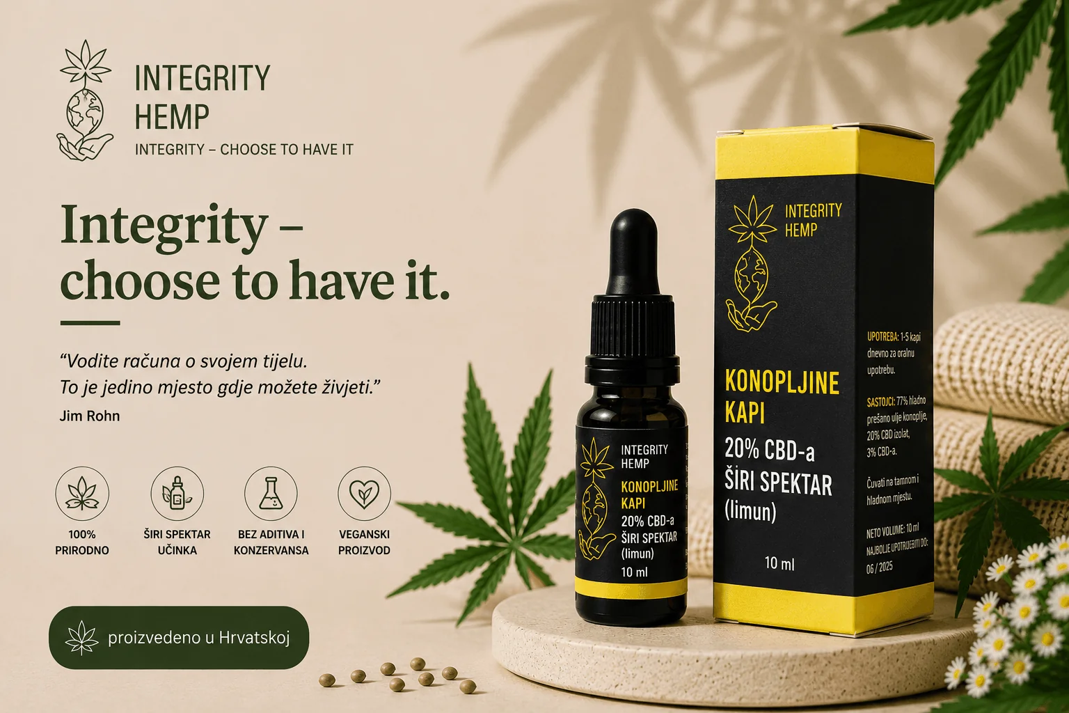 CBD kapi (20%) 10ml - Šireg spektra (limun)
